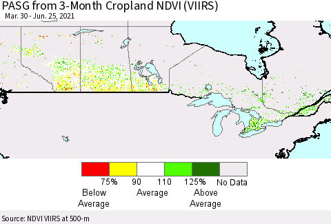 Canada PASG from 3-Month Cropland NDVI (VIIRS) Thematic Map For 6/18/2021 - 6/25/2021