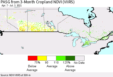 Canada PASG from 3-Month Cropland NDVI (VIIRS) Thematic Map For 6/26/2021 - 7/3/2021