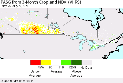 Canada PASG from 3-Month Cropland NDVI (VIIRS) Thematic Map For 8/13/2021 - 8/20/2021