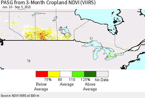 Canada PASG from 3-Month Cropland NDVI (VIIRS) Thematic Map For 8/29/2021 - 9/5/2021
