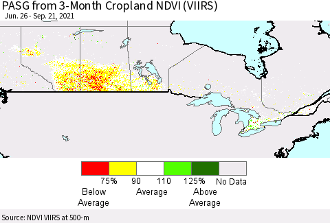 Canada PASG from 3-Month Cropland NDVI (VIIRS) Thematic Map For 9/14/2021 - 9/21/2021