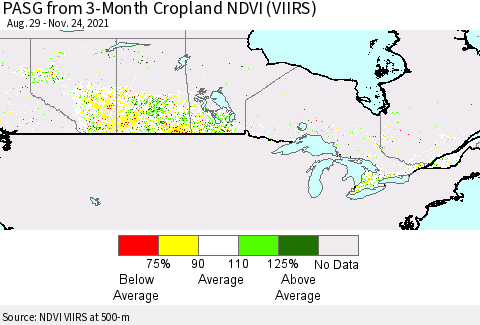 Canada PASG from 3-Month Cropland NDVI (VIIRS) Thematic Map For 11/17/2021 - 11/24/2021