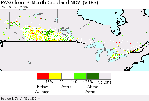 Canada PASG from 3-Month Cropland NDVI (VIIRS) Thematic Map For 11/25/2021 - 12/2/2021