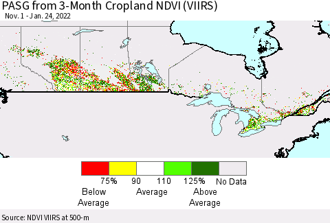 Canada PASG from 3-Month Cropland NDVI (VIIRS) Thematic Map For 1/17/2022 - 1/24/2022