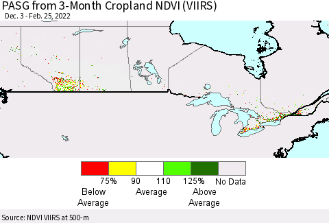 Canada PASG from 3-Month Cropland NDVI (VIIRS) Thematic Map For 2/18/2022 - 2/25/2022