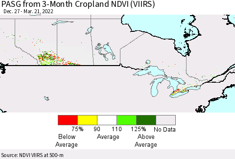 Canada PASG from 3-Month Cropland NDVI (VIIRS) Thematic Map For 3/14/2022 - 3/21/2022