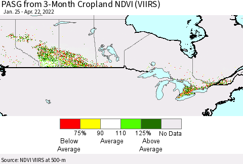 Canada PASG from 3-Month Cropland NDVI (VIIRS) Thematic Map For 4/15/2022 - 4/22/2022