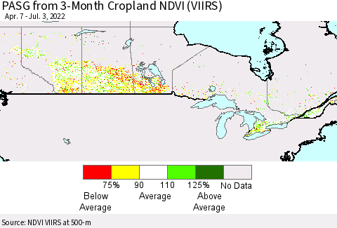 Canada PASG from 3-Month Cropland NDVI (VIIRS) Thematic Map For 6/26/2022 - 7/3/2022