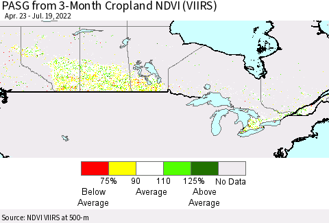 Canada PASG from 3-Month Cropland NDVI (VIIRS) Thematic Map For 7/12/2022 - 7/19/2022