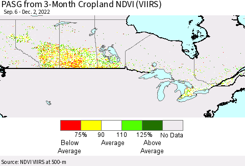 Canada PASG from 3-Month Cropland NDVI (VIIRS) Thematic Map For 11/25/2022 - 12/2/2022