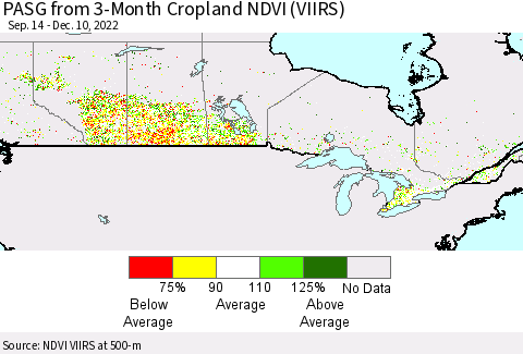 Canada PASG from 3-Month Cropland NDVI (VIIRS) Thematic Map For 12/3/2022 - 12/10/2022