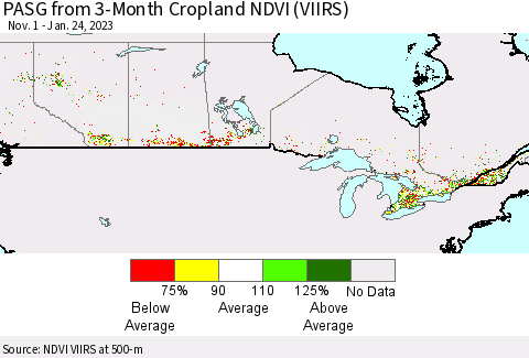 Canada PASG from 3-Month Cropland NDVI (VIIRS) Thematic Map For 1/17/2023 - 1/24/2023