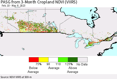 Canada PASG from 3-Month Cropland NDVI (VIIRS) Thematic Map For 5/1/2023 - 5/8/2023