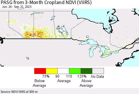 Canada PASG from 3-Month Cropland NDVI (VIIRS) Thematic Map For 9/14/2023 - 9/21/2023