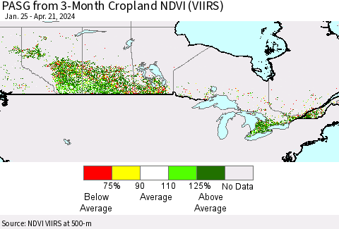 Canada PASG from 3-Month Cropland NDVI (VIIRS) Thematic Map For 4/14/2024 - 4/21/2024
