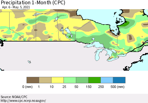 Canada Precipitation 1-Month (CPC) Thematic Map For 4/6/2021 - 5/5/2021
