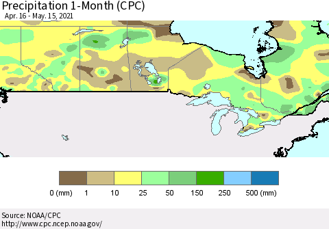 Canada Precipitation 1-Month (CPC) Thematic Map For 4/16/2021 - 5/15/2021