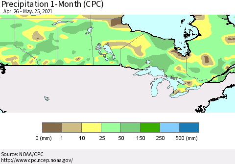 Canada Precipitation 1-Month (CPC) Thematic Map For 4/26/2021 - 5/25/2021