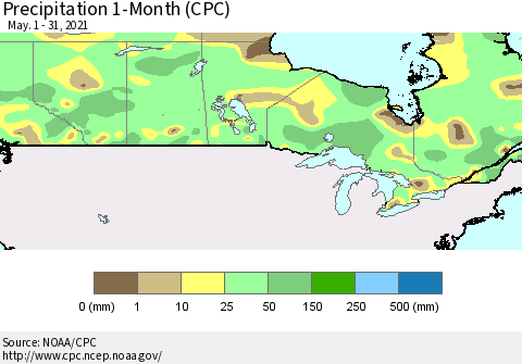 Canada Precipitation 1-Month (CPC) Thematic Map For 5/1/2021 - 5/31/2021
