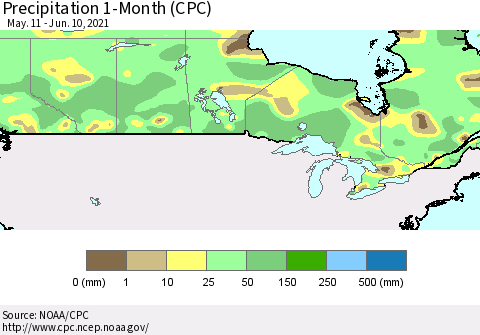 Canada Precipitation 1-Month (CPC) Thematic Map For 5/11/2021 - 6/10/2021