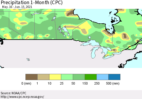Canada Precipitation 1-Month (CPC) Thematic Map For 5/16/2021 - 6/15/2021