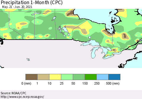 Canada Precipitation 1-Month (CPC) Thematic Map For 5/21/2021 - 6/20/2021