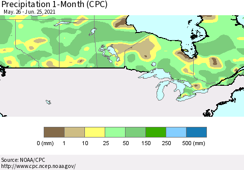 Canada Precipitation 1-Month (CPC) Thematic Map For 5/26/2021 - 6/25/2021