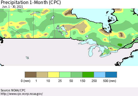 Canada Precipitation 1-Month (CPC) Thematic Map For 6/1/2021 - 6/30/2021