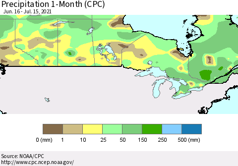 Canada Precipitation 1-Month (CPC) Thematic Map For 6/16/2021 - 7/15/2021