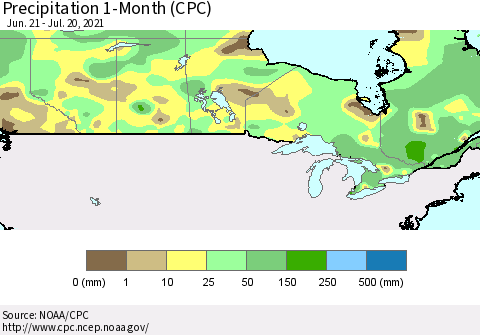 Canada Precipitation 1-Month (CPC) Thematic Map For 6/21/2021 - 7/20/2021