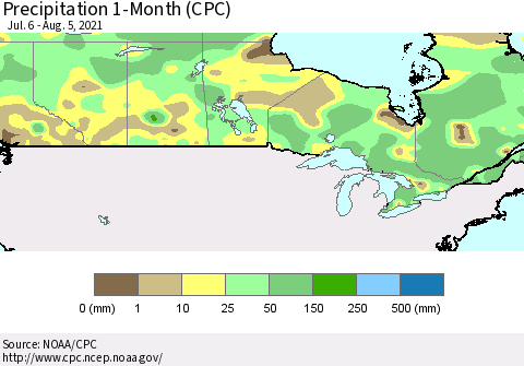 Canada Precipitation 1-Month (CPC) Thematic Map For 7/6/2021 - 8/5/2021