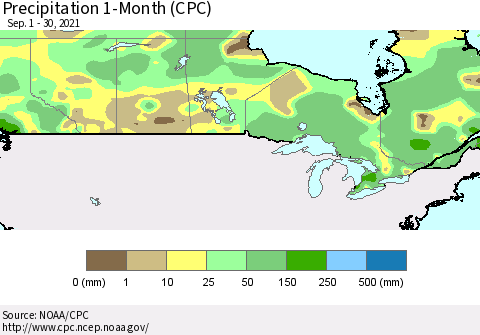 Canada Precipitation 1-Month (CPC) Thematic Map For 9/1/2021 - 9/30/2021