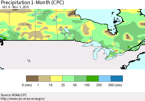 Canada Precipitation 1-Month (CPC) Thematic Map For 10/6/2021 - 11/5/2021