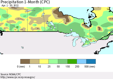 Canada Precipitation 1-Month (CPC) Thematic Map For 4/1/2022 - 4/30/2022