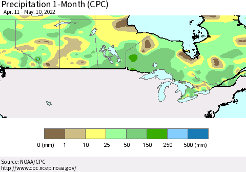 Canada Precipitation 1-Month (CPC) Thematic Map For 4/11/2022 - 5/10/2022