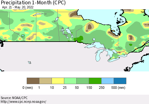 Canada Precipitation 1-Month (CPC) Thematic Map For 4/21/2022 - 5/20/2022