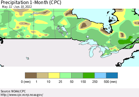 Canada Precipitation 1-Month (CPC) Thematic Map For 5/11/2022 - 6/10/2022