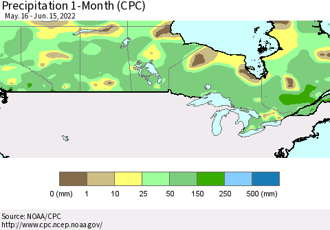 Canada Precipitation 1-Month (CPC) Thematic Map For 5/16/2022 - 6/15/2022