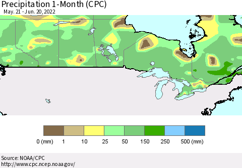 Canada Precipitation 1-Month (CPC) Thematic Map For 5/21/2022 - 6/20/2022