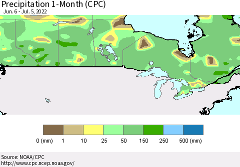 Canada Precipitation 1-Month (CPC) Thematic Map For 6/6/2022 - 7/5/2022