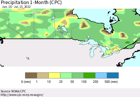 Canada Precipitation 1-Month (CPC) Thematic Map For 6/16/2022 - 7/15/2022