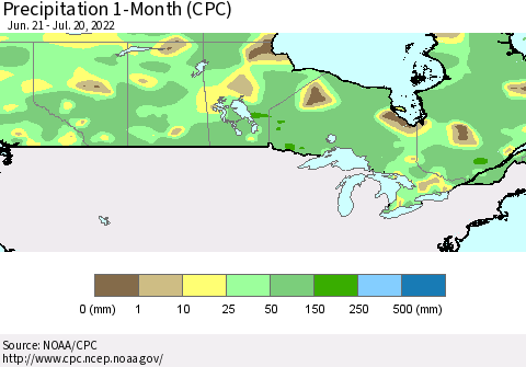 Canada Precipitation 1-Month (CPC) Thematic Map For 6/21/2022 - 7/20/2022