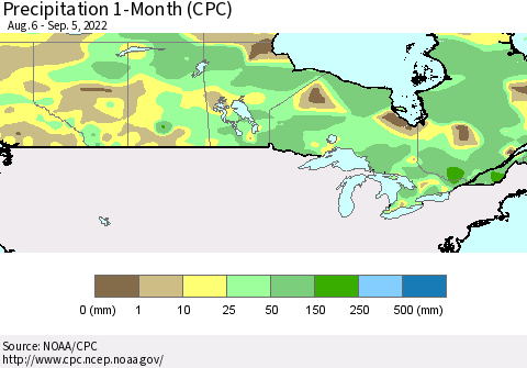 Canada Precipitation 1-Month (CPC) Thematic Map For 8/6/2022 - 9/5/2022