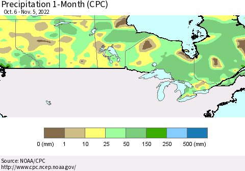 Canada Precipitation 1-Month (CPC) Thematic Map For 10/6/2022 - 11/5/2022