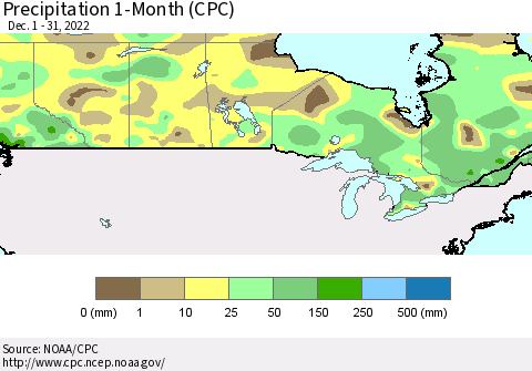 Canada Precipitation 1-Month (CPC) Thematic Map For 12/1/2022 - 12/31/2022