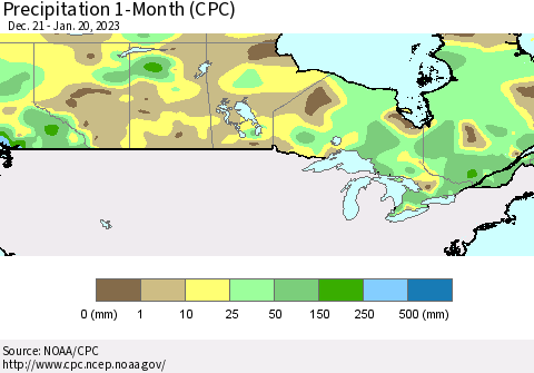 Canada Precipitation 1-Month (CPC) Thematic Map For 12/21/2022 - 1/20/2023