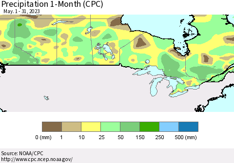 Canada Precipitation 1-Month (CPC) Thematic Map For 5/1/2023 - 5/31/2023