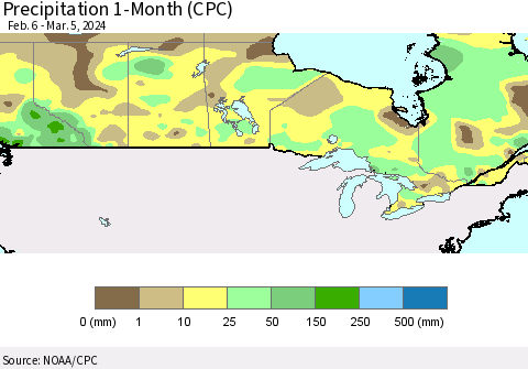 Canada Precipitation 1-Month (CPC) Thematic Map For 2/6/2024 - 3/5/2024