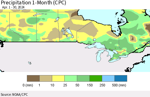 Canada Precipitation 1-Month (CPC) Thematic Map For 4/1/2024 - 4/30/2024