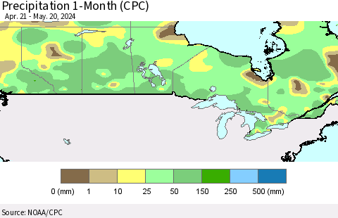 Canada Precipitation 1-Month (CPC) Thematic Map For 4/21/2024 - 5/20/2024